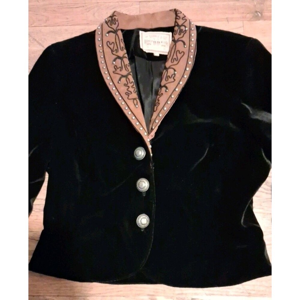 Double D Ranch Black Velvet Studded Blazer Jacket Medium - Picture 2 of 8
